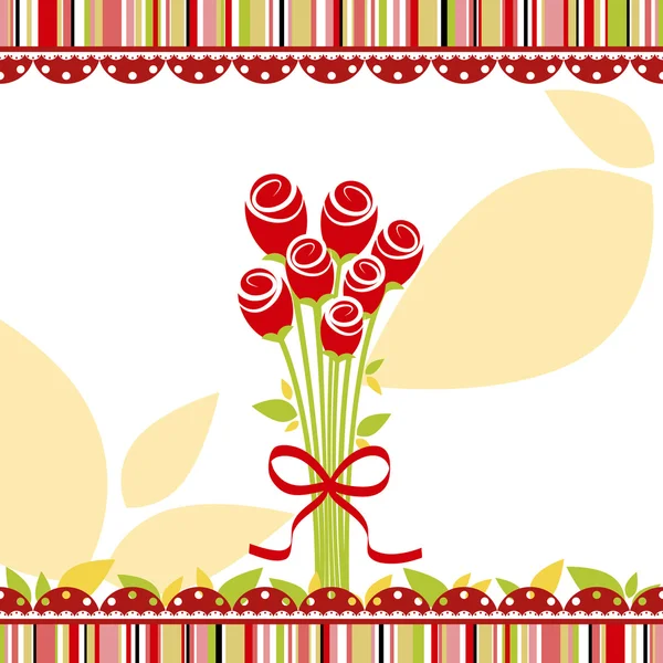 Frühlingsliebe Grußkarte mit roten Rosenblüten — Stockvektor