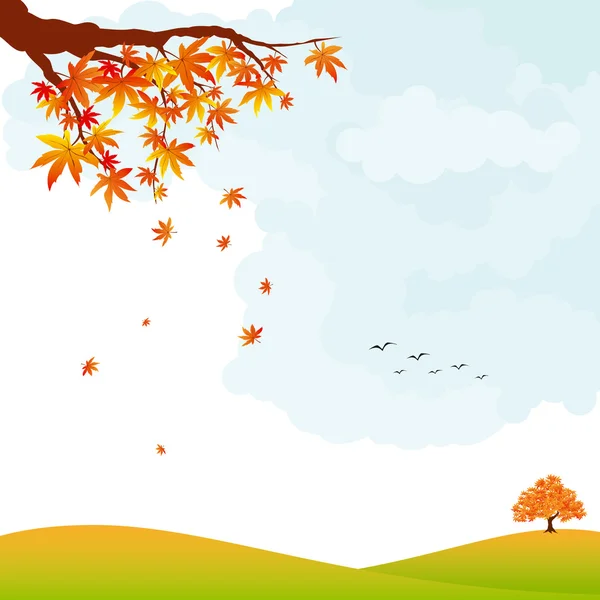 Autumn landscape colorful maple leaf and tree — Stock Vector