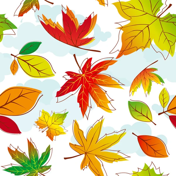 Abstract colorful autumn leaves seamless pattern — Stock Vector
