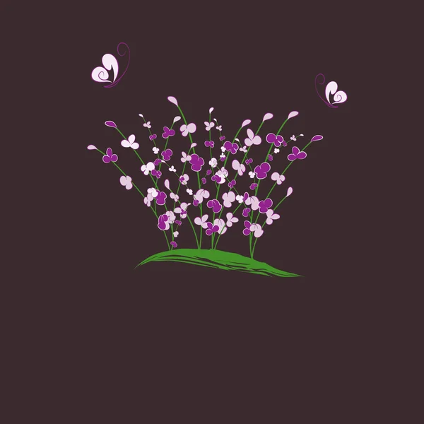 Fioletowy kwiat lato motyla powitanie karta — Wektor stockowy