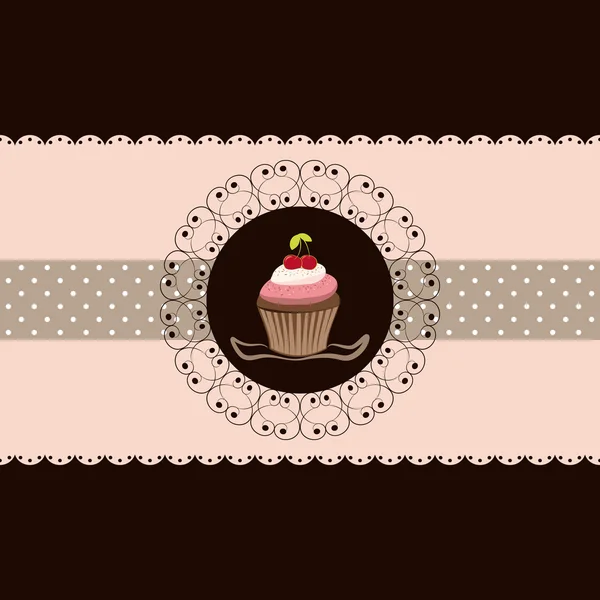 Carte d'invitation cupcake cerise — Image vectorielle
