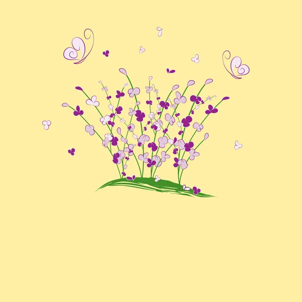 Nyár lila virág pillangó üdvözlő kártya — Stock Vector