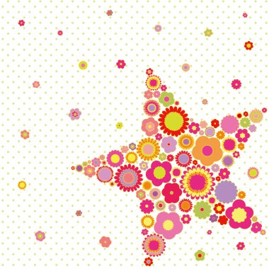 Spring summer colorful flower star shape greeting card clipart