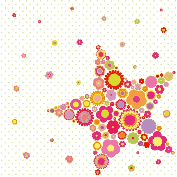 Άνοιξη καλοκαίρι πολύχρωμο λουλούδι σχήμα αστεριού ευχετήρια κάρτα — Διανυσματικό Αρχείο