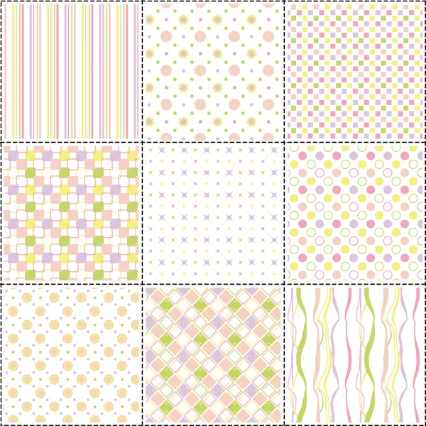 Набор узоров с цветами, полосами и формой — стоковый вектор