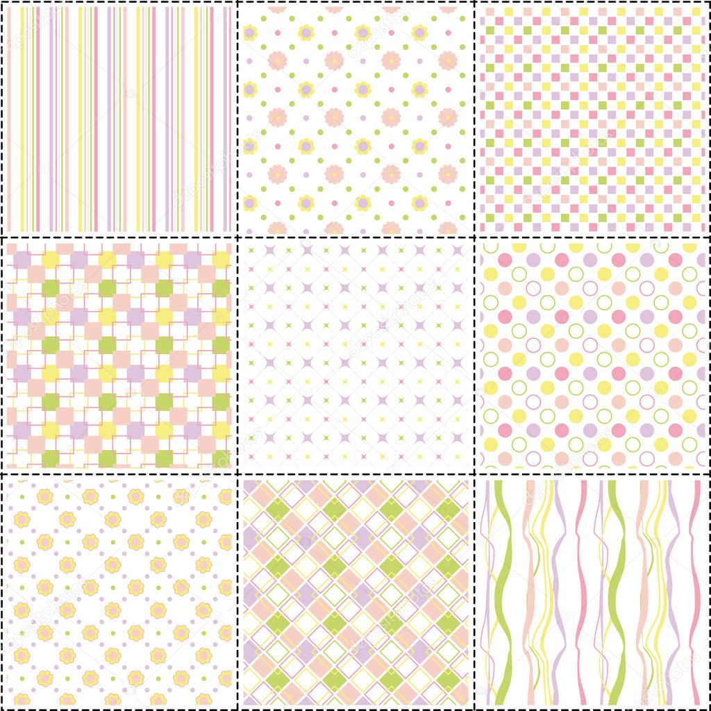 Set of patterns with flower, stripe and shape