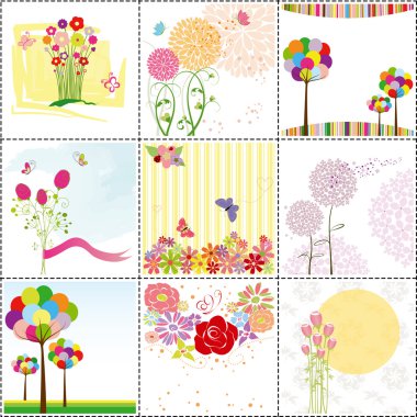 Set of colorful flower greeting card clipart