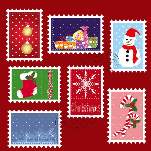 Sets of winter Christmas stamp postage — Stock Vector