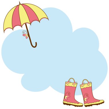 Illustration cute rain boots and umbrella clipart