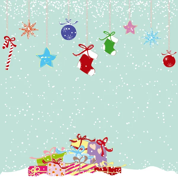 Weihnachtsgrußkarte buntes Geschenk — Stockvektor