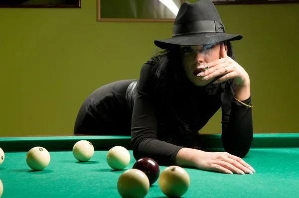 Woman in the billiard club — Stock Photo, Image