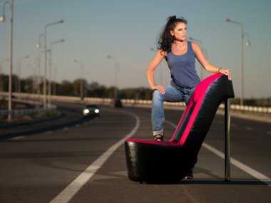 Woman on highway clipart