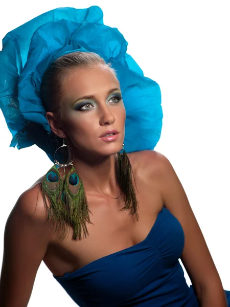 Vrouw in een blauwe jurk — Stockfoto