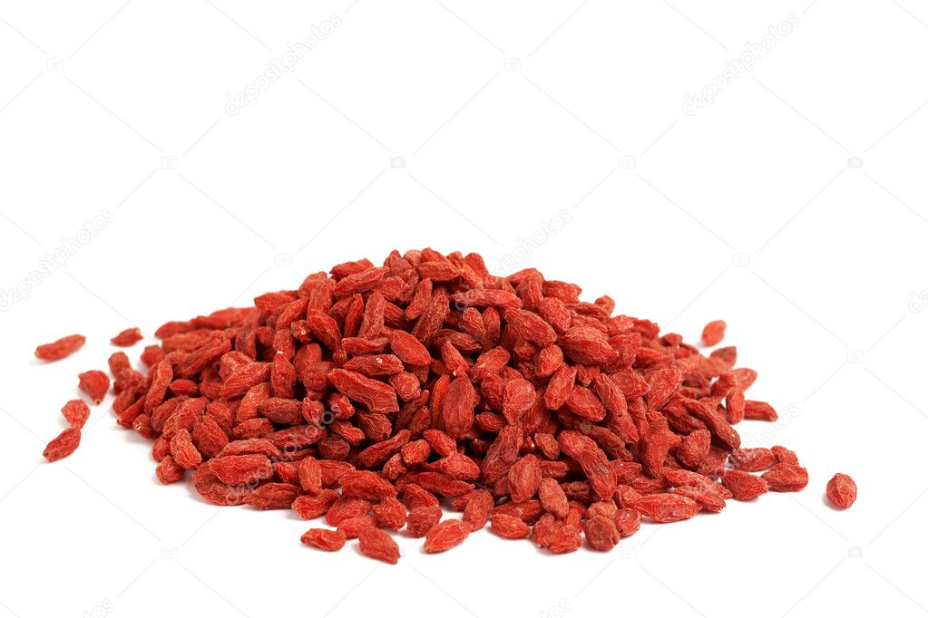 Red goji berries on white background