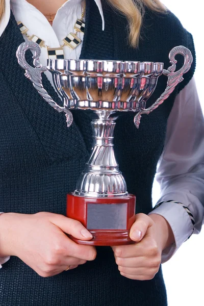 stock image Prize-winning cup in hands