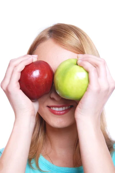 Flickan och två äpplen — Stockfoto