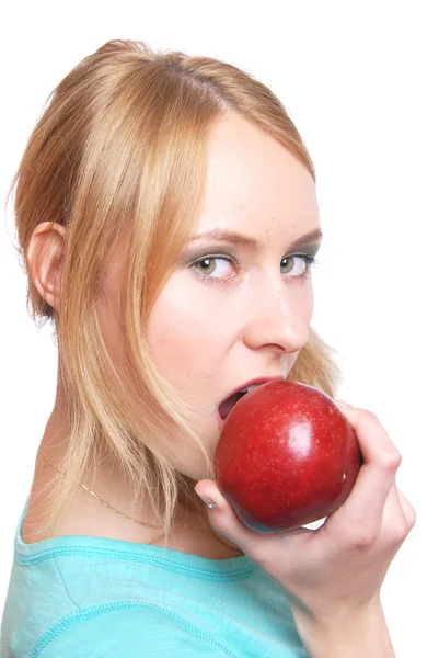 A lány harap az alma — Stock Fotó