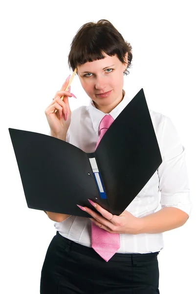 Business flickan med en mapp för poster — Stockfoto