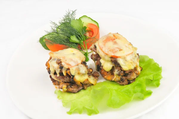 The baked meat with mushrooms and cheese — Stock Photo, Image