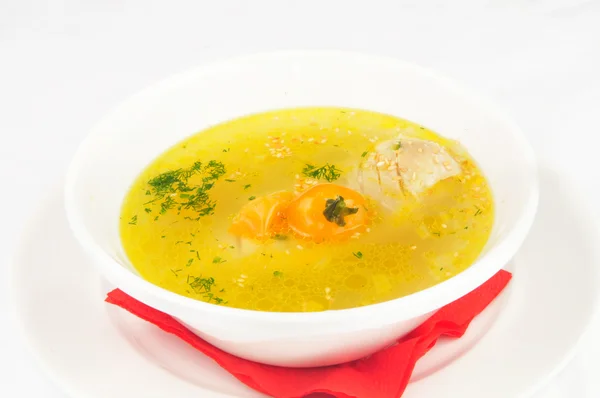 Chicken broth with meat — Stock Photo, Image