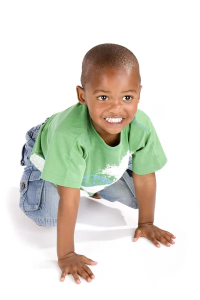 Adorable 3 year old black or African American boy with a smile — Stock Photo, Image
