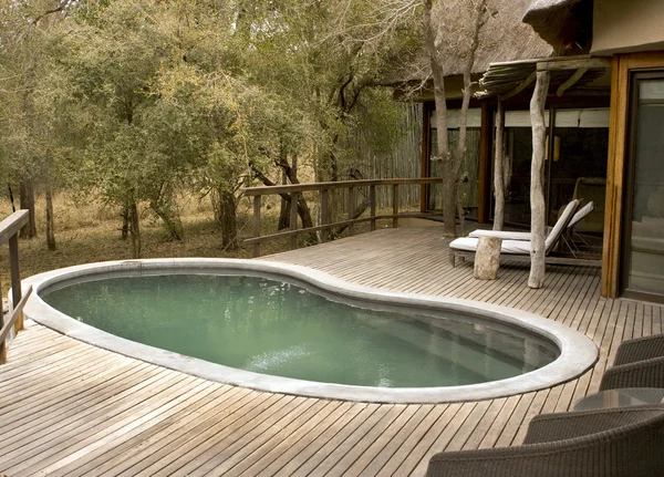 stock image Pool on a wooden deck at a lodge