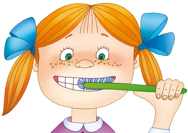 Küçük kız dişlerini temizler — Stok fotoğraf