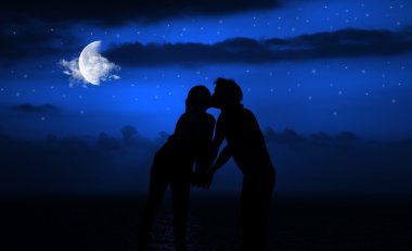 Romantic night kiss clipart