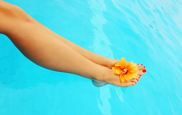 Hermosas piernas femeninas en la piscina — Foto de Stock