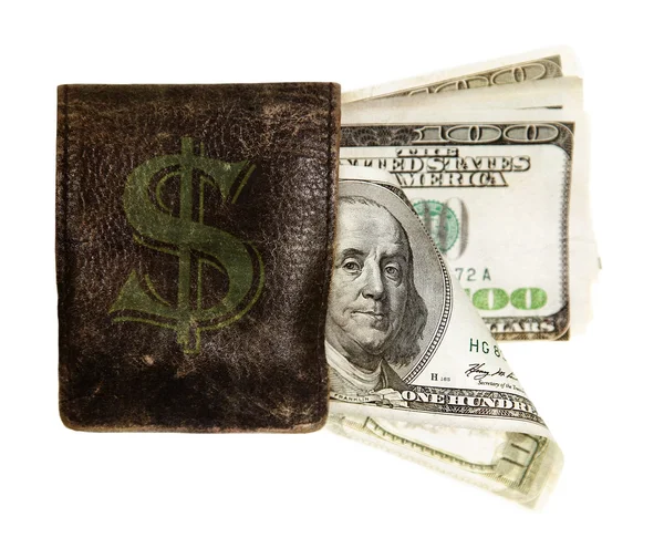Hundred dollar banknotes in the purse — Stock Photo, Image