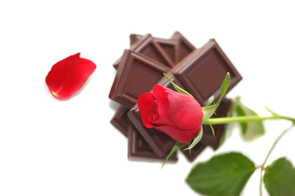 Vörös rózsa, csokoládé — Stock Fotó
