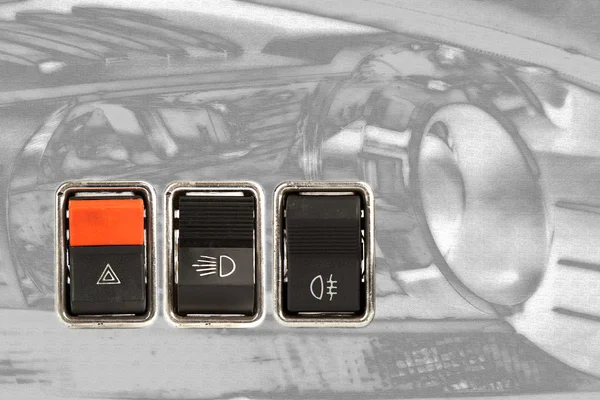 Три переключателя приборной панели автомобиля — стоковое фото