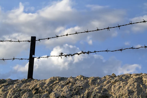 Old wall with barbed wire and crystals — Stock Photo, Image