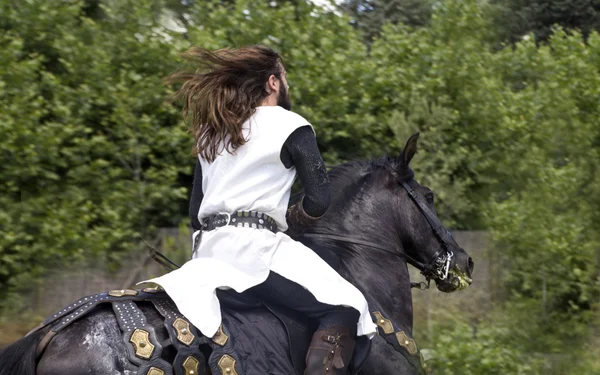 Chevalier médiéval sur son cheval galopant — Photo