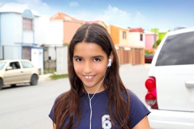 Hispanic latin teenager girl earphones music clipart
