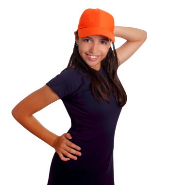 Beautiful Latin teen hispanic girl orange cap posing clipart