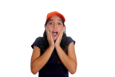 Beautiful Latin teen hispanic girl cap surprise gesture clipart