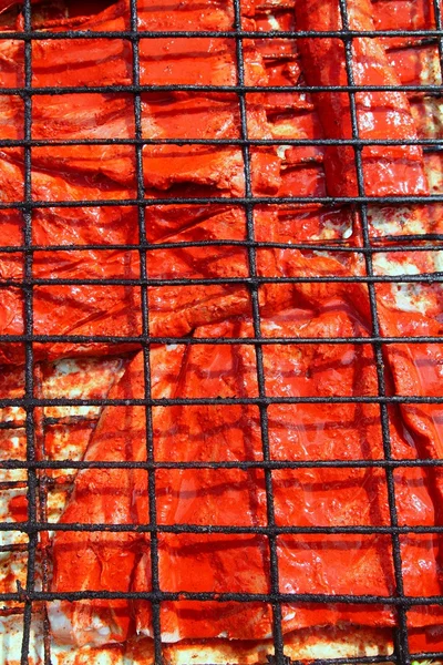 Grilled fish fillet red achiote sauce tikinchik Mayan — Stock Photo, Image