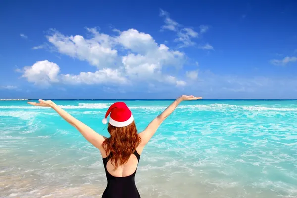 Santa woman tourist christmas caribbean vacation — Stock Photo, Image