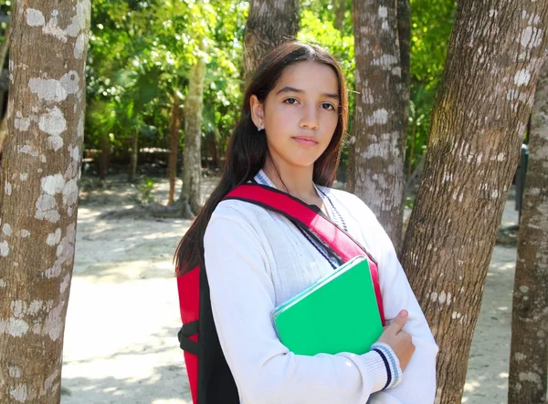 Hispanic latin teenager girl backpack in Mexico park — Stock Photo, Image