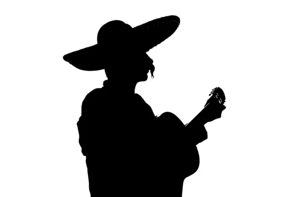 Charro Mariachi playing guitar backlight silhouette — Stok fotoğraf
