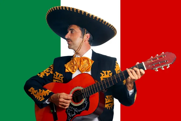 Charro Mariachi tocando guitarra na bandeira do México — Fotografia de Stock