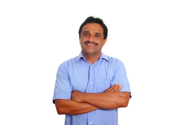 Indischen lateinamerikanischen Geschäftsmann blaues Hemd isoliert auf weißem — Stockfoto