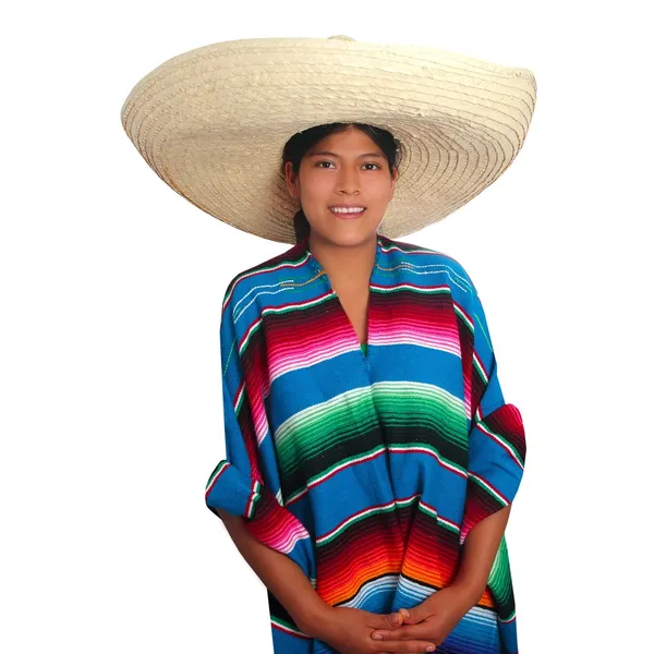 Latinské mexické sombrero hispánský pončo žena — Stock fotografie