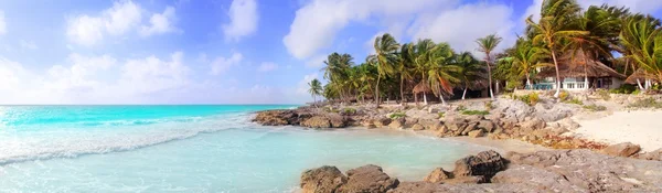 Karaiby tulum Meksyk tropikalnej plaży panoramiczne — Zdjęcie stockowe