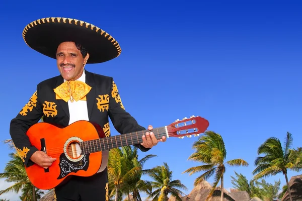 Charro mexican Mariachi playing guitar in beach — Stock Photo, Image