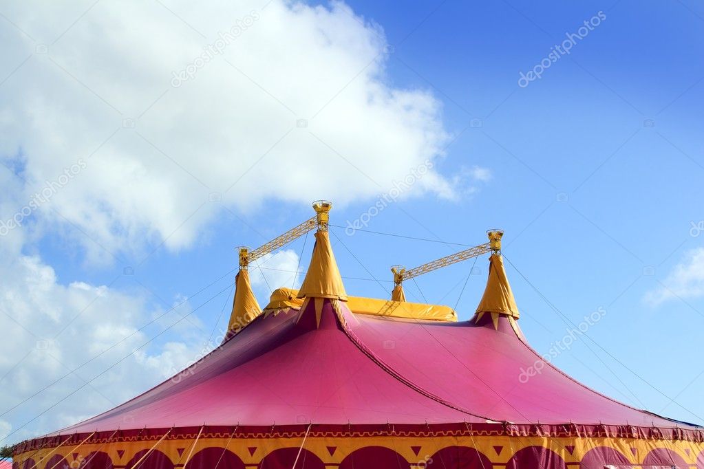 Circus tent red pink color four towers