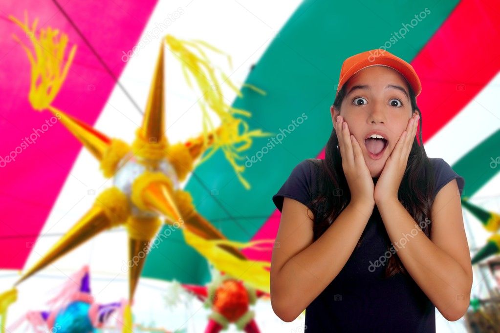 Beautiful Latin teen hispanic girl cap surprise gesture