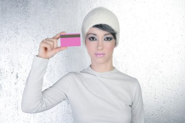 Silver winter woman business pink card clipart