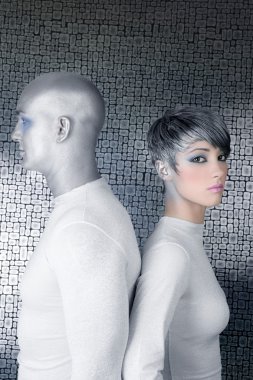 Alien silver future couple silver man fashion woman clipart